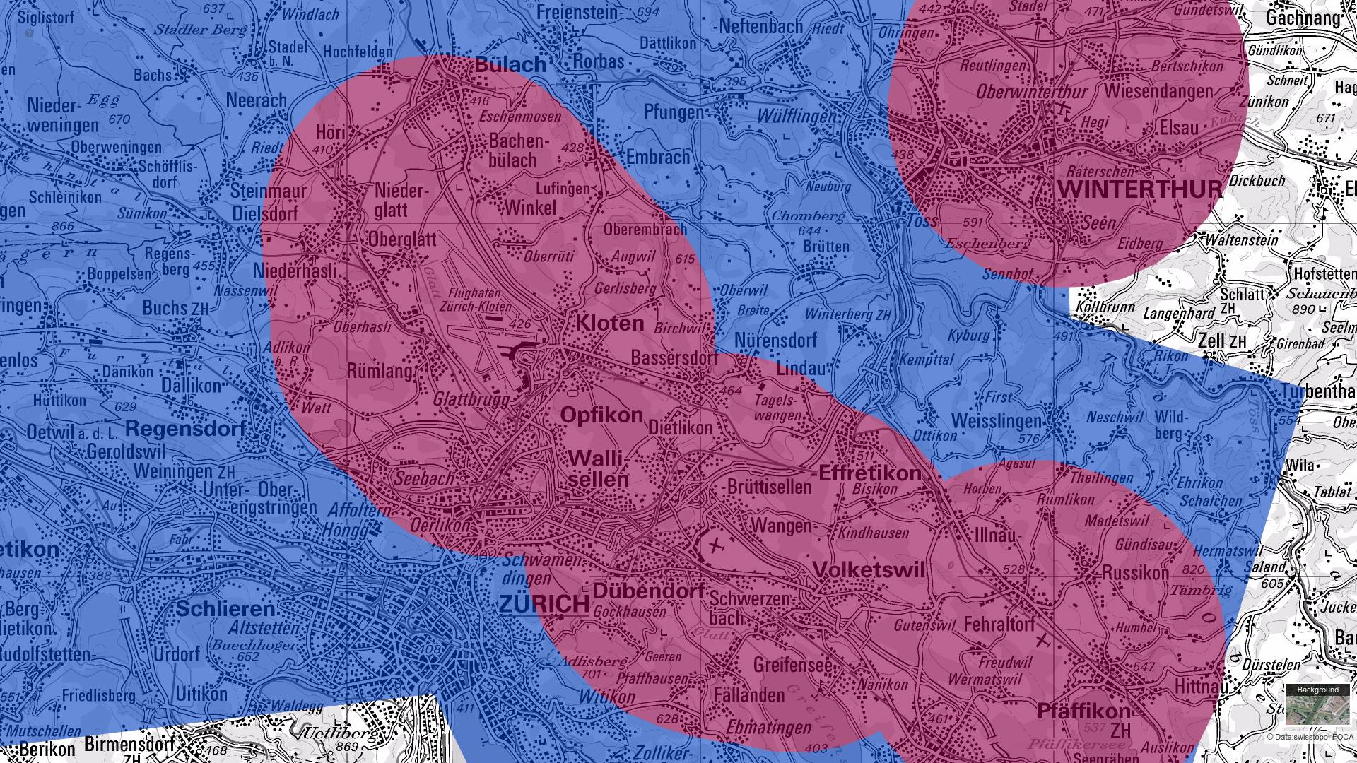 Preview of the Switzerland map showing no-fly zones and restrictions